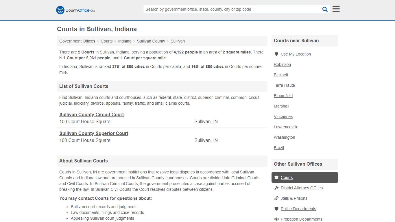 Courts - Sullivan, IN (Court Records & Calendars) - County Office